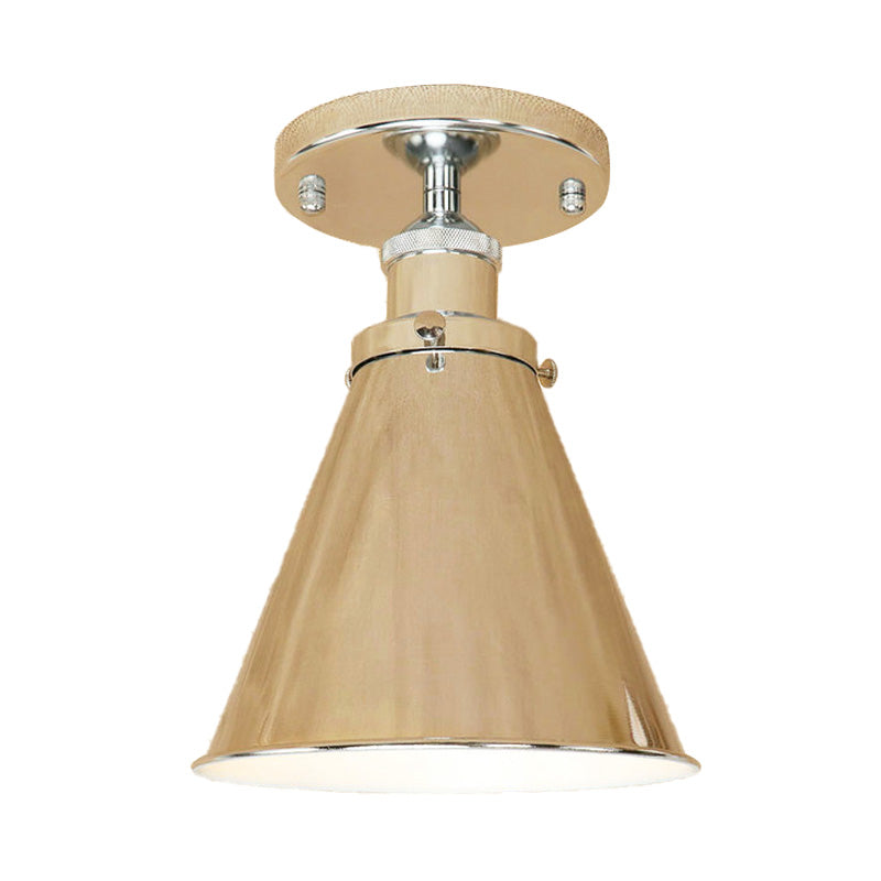 1 Light Metallic Semi Flush Light Vintage Style Rust/Copper Tapered Indoor Semi Flush Light Fixture