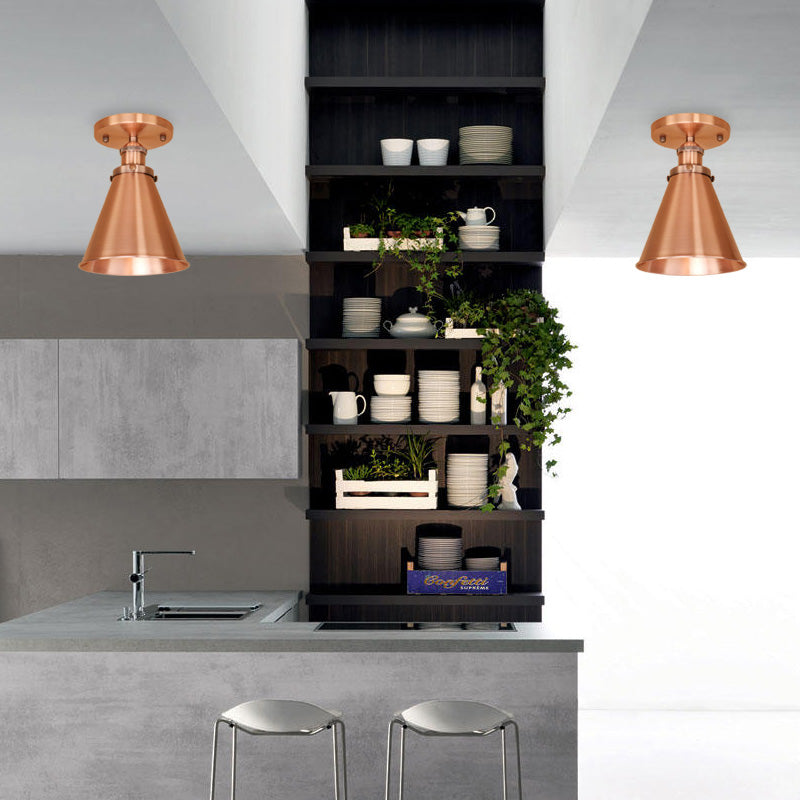 1 Light Metallic Semi Flush Light Vintage Style Rust/Copper Tapered Indoor Semi Flush Light Fixture