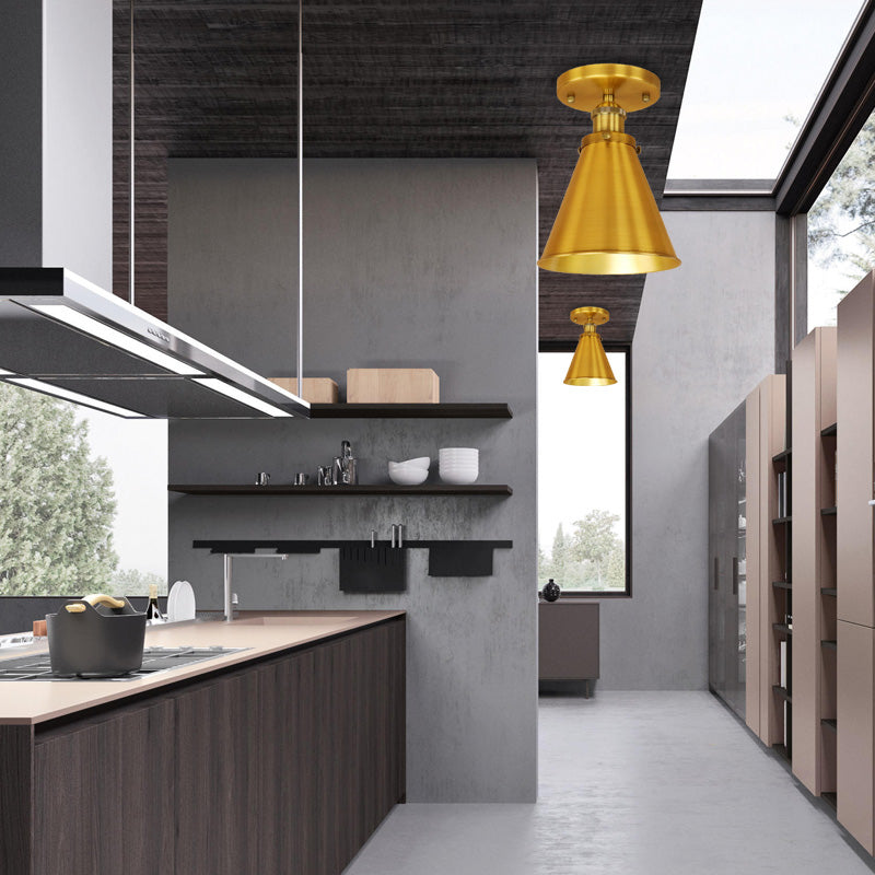 1 Light Metallic Semi Flush Light Vintage Style Rust/Copper Tapered Indoor Semi Flush Light Fixture