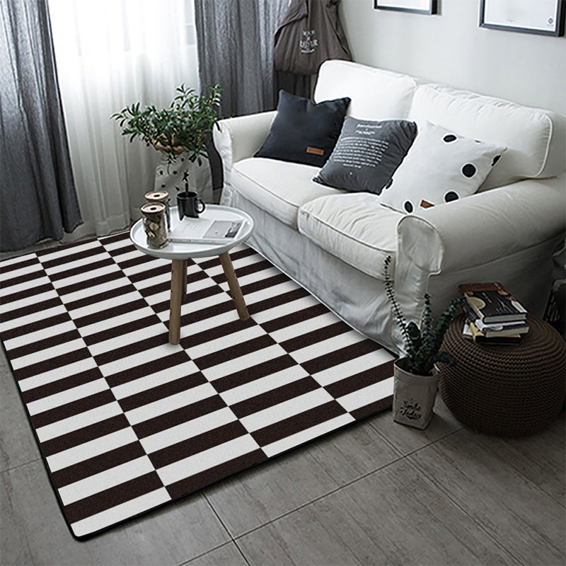 Contemporary Checked Pattern Rug Black and White Polyester Rug Machine Washable Non-Slip Area Rug for Bedroom