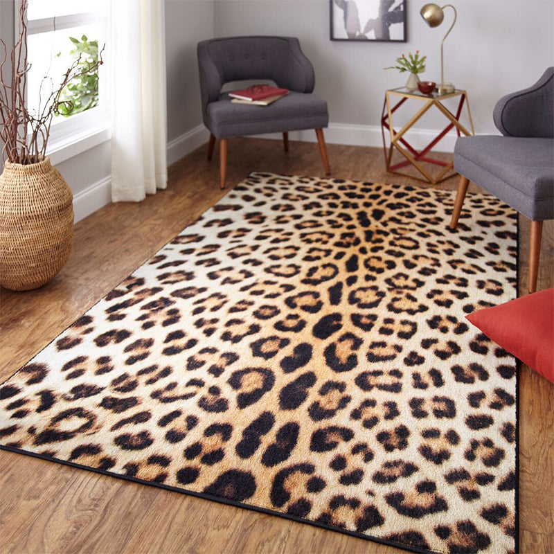 Brown Modern Rug Polyester Leopard Pattern Rug Washable Non-Slip Backing Carpet for Living Room