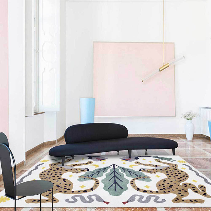 Stylish Animal Pattern Rug Grey and Blue Nordic Rug Polyester Washable Anti-Slip Backing Area Rug for Living Room