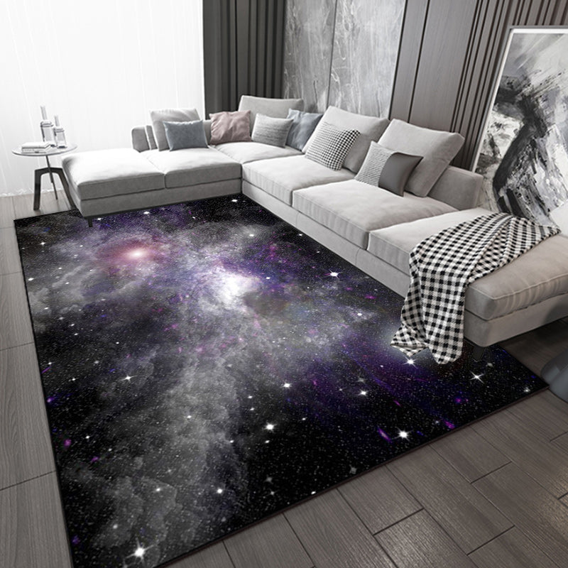 Novelty Modern Rug in Purple and Black Outer Space Galaxy Pattern Rug Polyester Washable Carpet for Home Decoration