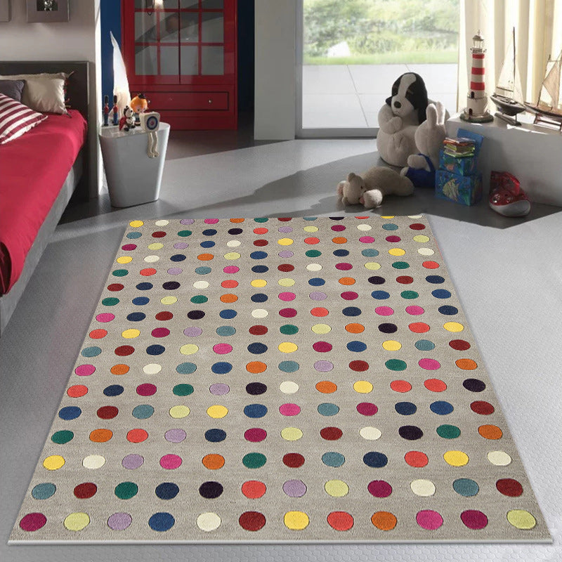 Brown Bedroom Rug Modern Polka Dots Pattern Area Rug Polyester Pet Friendly Washable Carpet