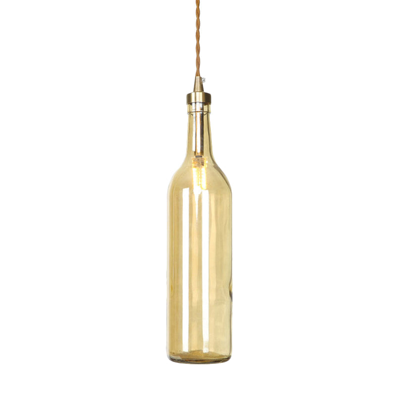 Industrial Wine Bottle Hanging Lamp 1 Light Glass Ceiling Pendant Light with Adjustable Cord in Smoke Grey/Green