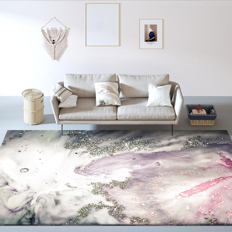 Modern Living Room Rug in Grey and Pink Abstract Seawater Print Rug Polyester Washable Pet Friendly Area Rug
