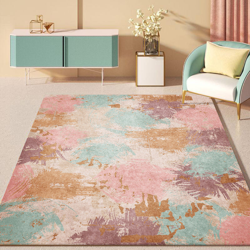 Unique Abstract Rug Pink Multicolor Nordic Rug Polyester Washable Anti-Slip Backing Area Rug for Living Room