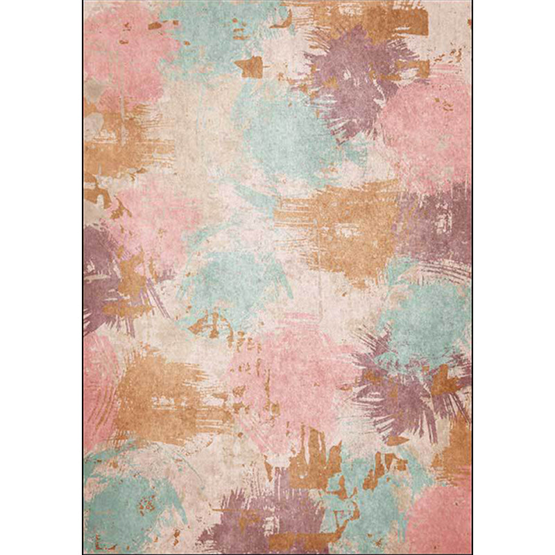 Unique Abstract Rug Pink Multicolor Nordic Rug Polyester Washable Anti-Slip Backing Area Rug for Living Room
