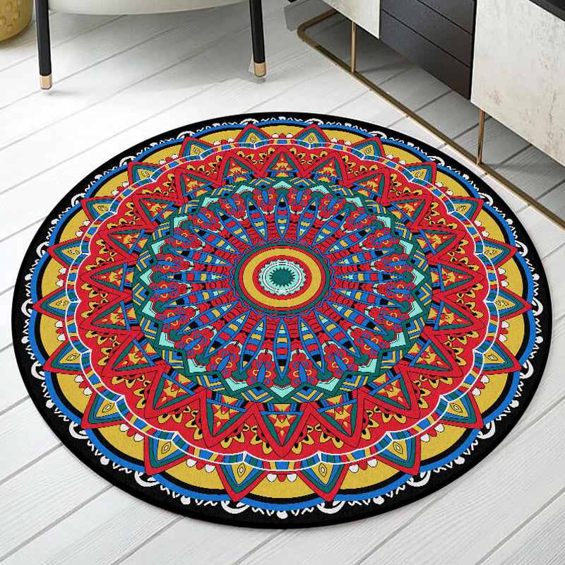 Americana Tribal Pattern Rug Red Polyester Rug Machine Washable Non-Slip Area Rug for Bedroom