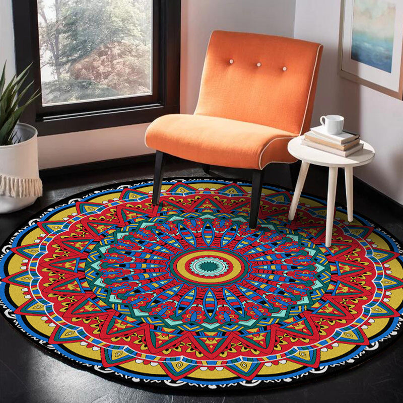 Americana Tribal Pattern Rug Red Polyester Rug Machine Washable Non-Slip Area Rug for Bedroom