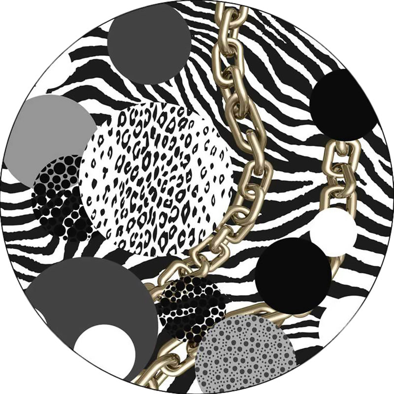 Simple Modern Rug in Black and White Zebra Stripe Leopard Chain Circle Pattern Rug Polyester Washable Carpet for Bedroom
