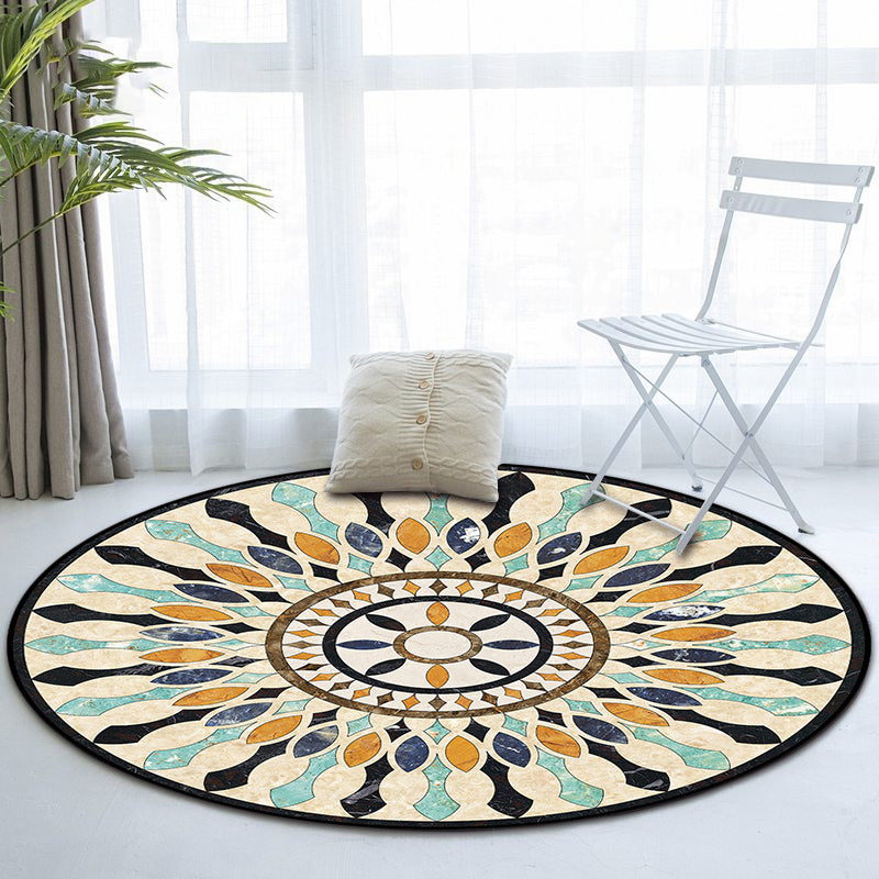 Americana Tribal Pattern Rug Apricot Polyester Rug Machine Washable Non-Slip Area Rug for Bedroom