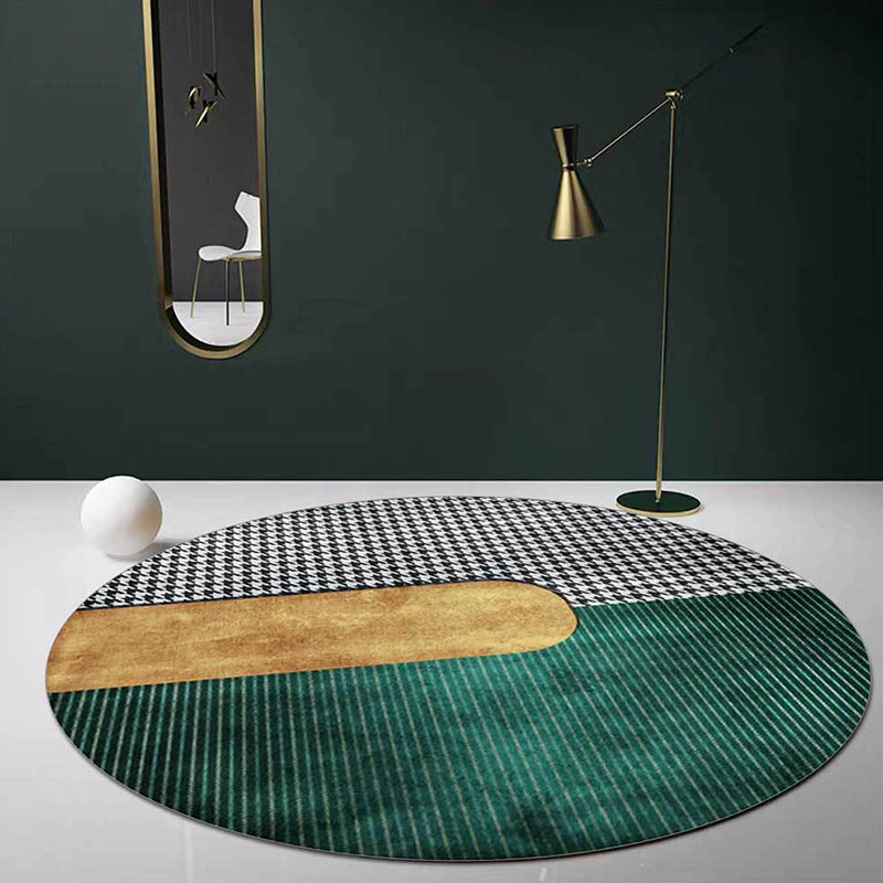 Hedendaagse Houndstooth-patroon Tapijt groen en gouden polyester tapijt machine wasbaar niet-slip gebied tapijt voor slaapkamer