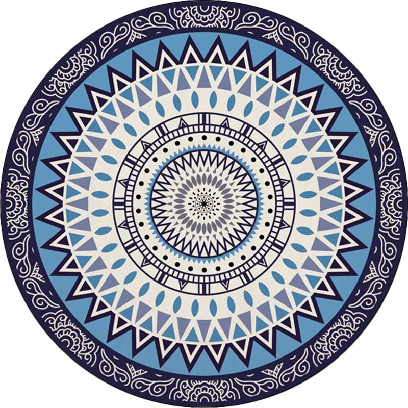 Americana Concentric Circles Pattern Rug Blue Polyester Rug Machine Washable Non-Slip Area Rug for Bedroom