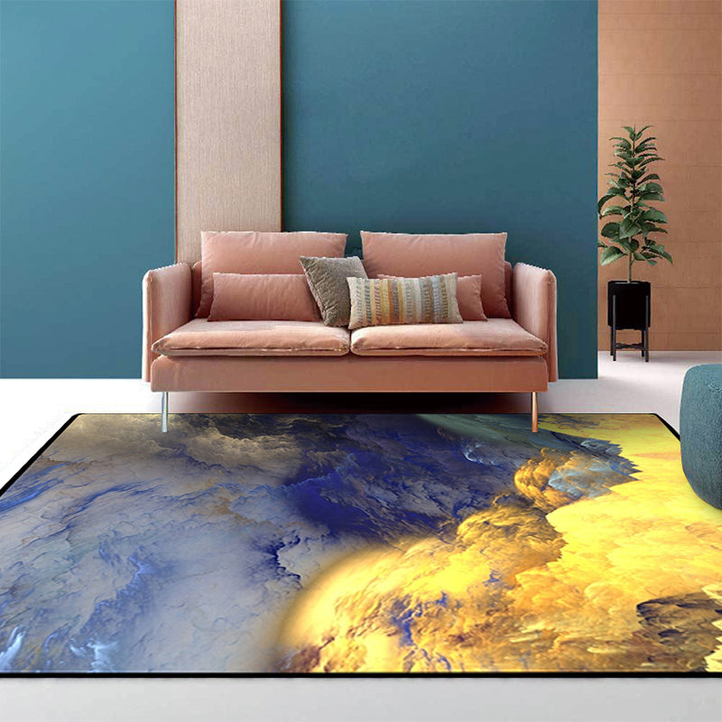 Nordic Modern Rug in Blue and Yellow Abstract Cloud Pattern Rug Polyester Washable Anti-Slip Carpet for Home Decoration