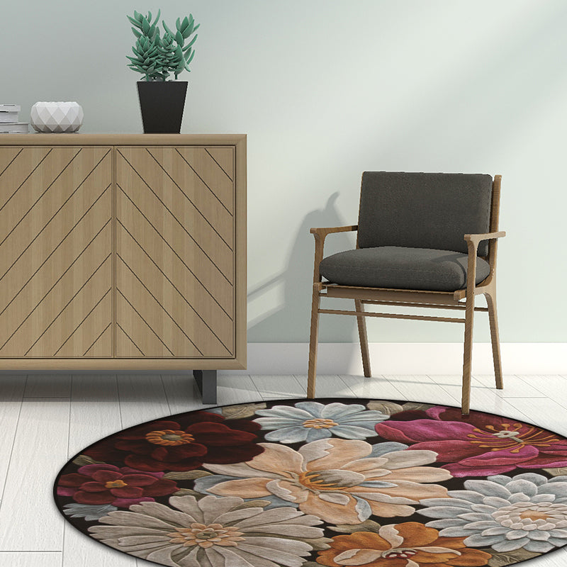 Multicolor Vintage Rug Polyester Floral Pattern Rug Washable Non-Slip Backing Carpet for Living Room