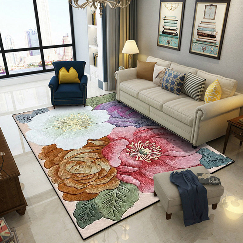 Retro Floral Pattern Rug Multicolor Shabby Chic Rug Polyester Washable Non-Slip Backing Area Rug for Living Room