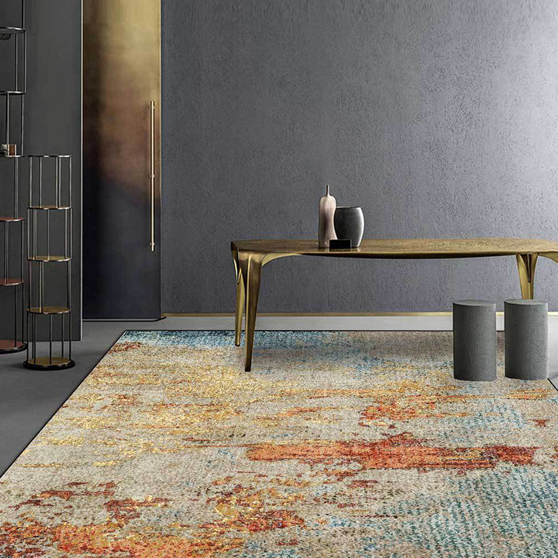 Stylish Abstract Rug Orange Industrial Rug Polyester Washable Anti-Slip Backing Area Rug for Living Room