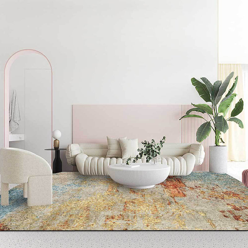 Stylish Abstract Rug Orange Industrial Rug Polyester Washable Anti-Slip Backing Area Rug for Living Room