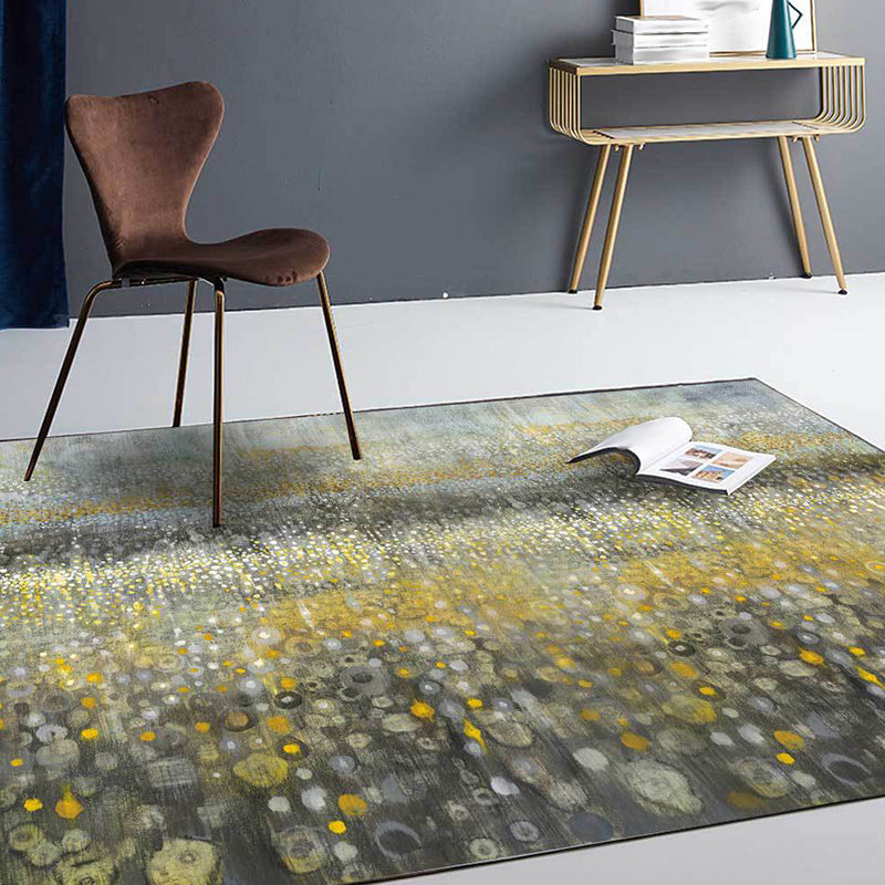 Novelty Abstract Rug Grey and Yellow Polyester Rug Machine Washable Non-Slip Area Rug for Bedroom