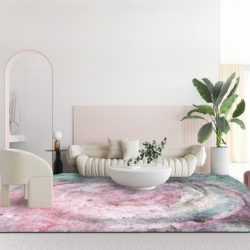 Modern Abstract Rug Pink and Green Polyester Rug Machine Washable Non-Slip Area Rug for Bedroom
