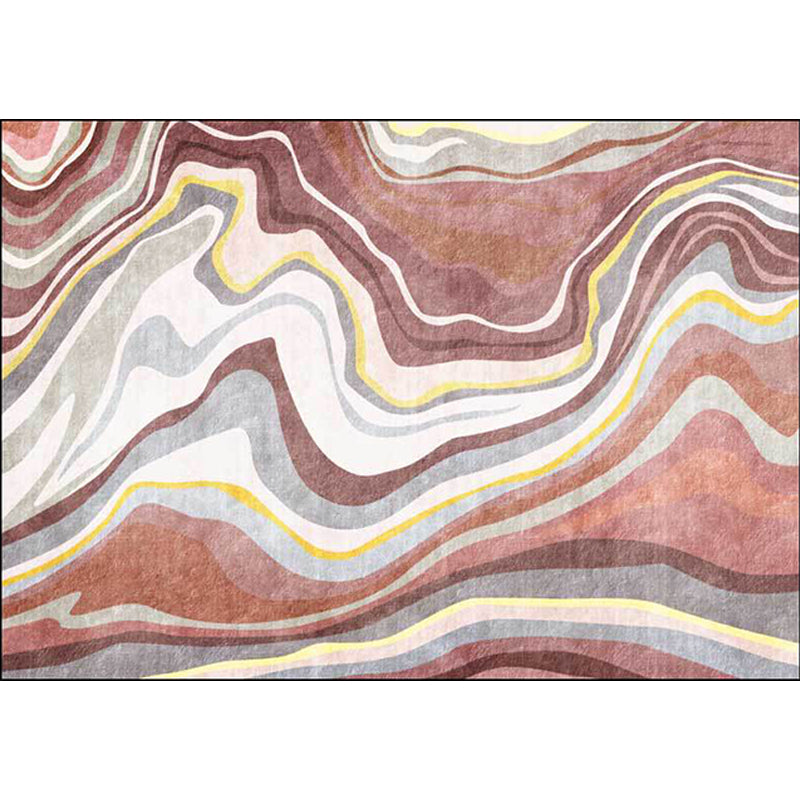 Pink and White Nordic Rug Polyester Swirl Striped Pattern Rug Washable Non-Slip Backing Carpet for Living Room