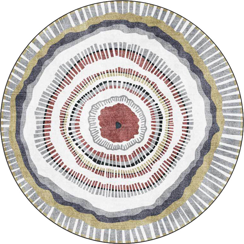 Green and White Bohemian Rug Polyester Concentric Circles and Striped Pattern Rug Washable Non-Slip Backing Carpet for Living Room
