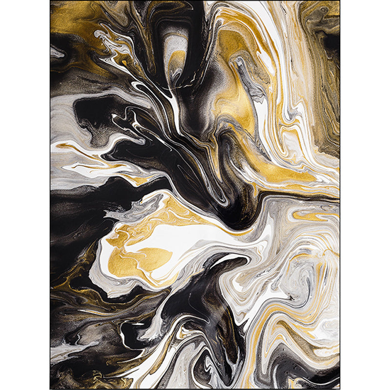 Black and Yellow Bedroom Rug Modern Abstract Marble Pattern Area Rug Polyester Stain-Resistant Washable Carpet