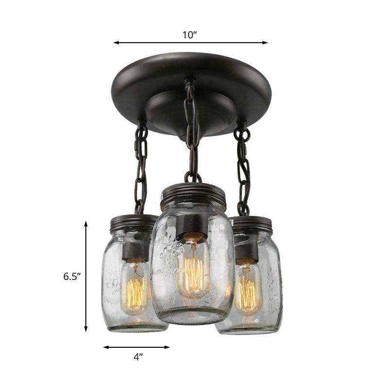 Mason Jar Etched Clear Glass Semi Flush Industrial 3/5-Bulb Dining Room Light Fixture