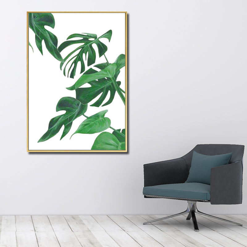 Green Tropical Wall Art Print Plant Leaves Canvas for Living Room, Textured Surface
