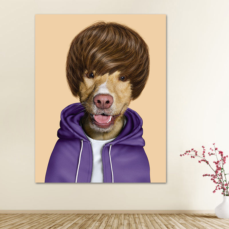 Art sur toile Funky Dog Boy pour chambre d'adolescent, décoration murale imprimée en couleur foncée, texturée