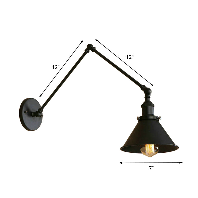 1 Kopfleuchtenbeleuchtung mit konischen Schatten und Schwung Arm Metal Retro -Stillampe in Schwarz