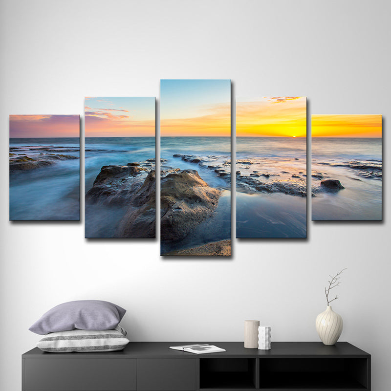 Tropical Sundown Seascape Canvas Print Yellow Multi-Piece Wall Art for Room