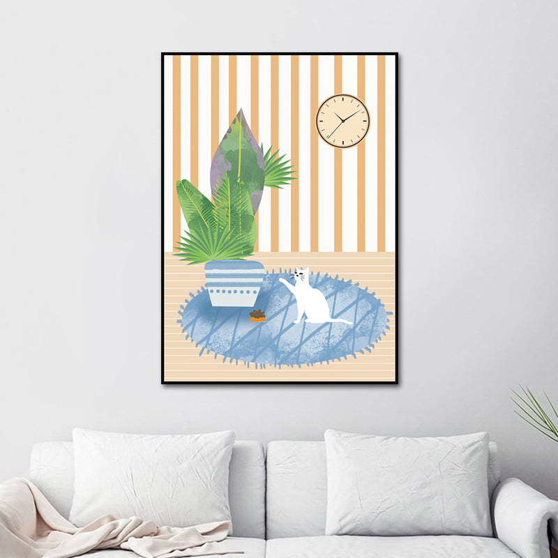 Light Color Kids Canvas Print Kitten Playing on the Carpet Wall Art Decor Above Bed