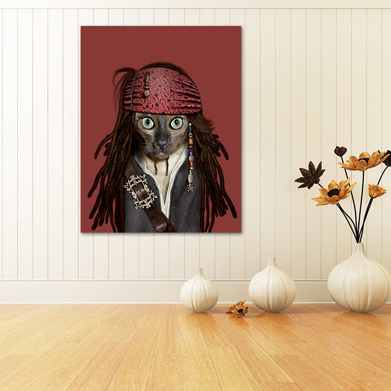 Funny Animal Superstar Wall Art Print for Sitting Room, Dark Color, Textured Surface