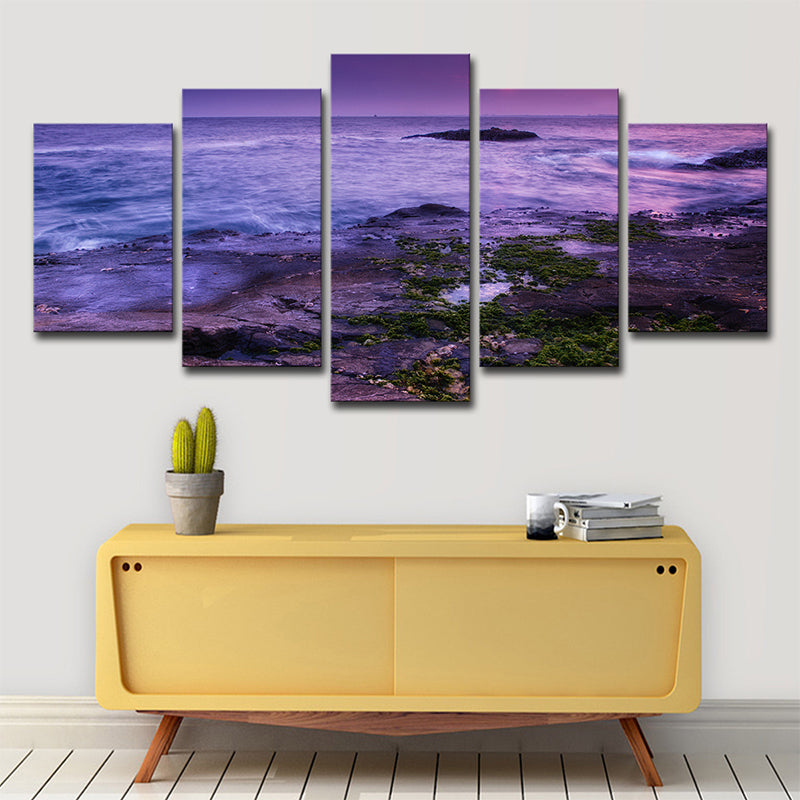 Purple Enoshima Island Nightfall Canvas Multi-Piece Wall Art Print for Living Room