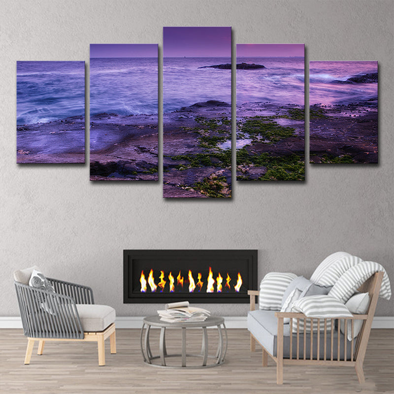 Purple Enoshima Island Nightfall Canvas Multi-Piece Wall Art Print for Living Room
