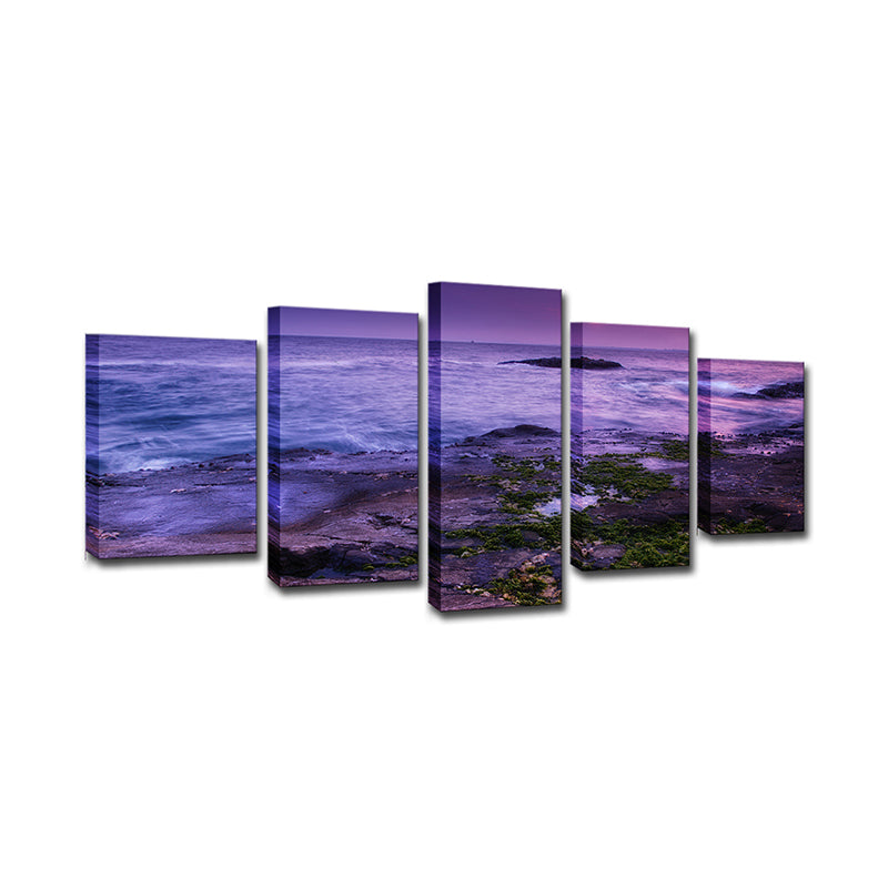 Purple Enoshima Island Nightfall Canvas Multi-Piece Wall Art Print for Living Room