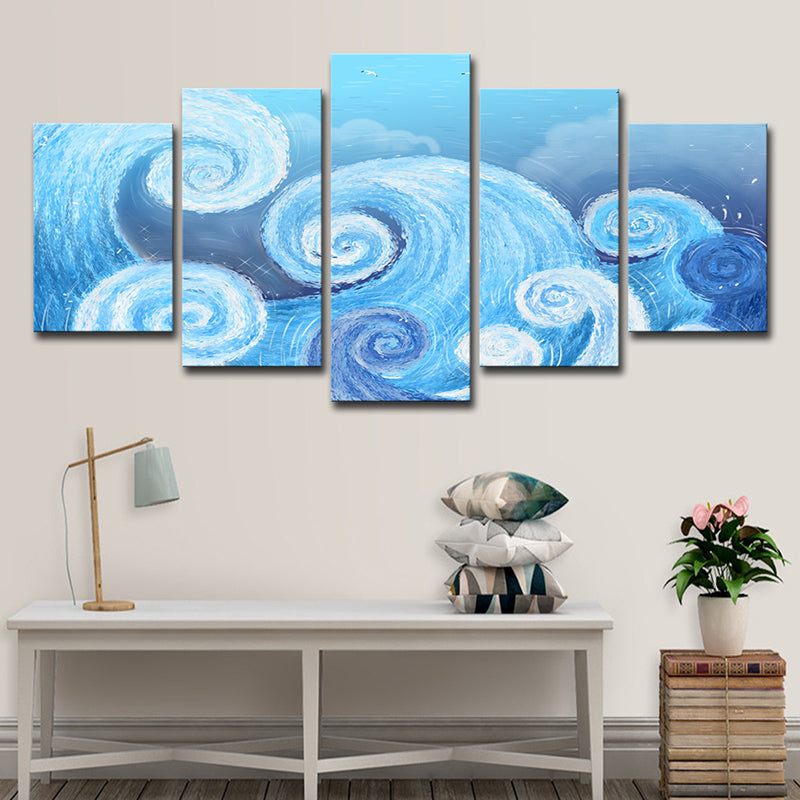 Blue Spiral Painting Wall Art Decor Multi-Piece Tropical Living Room Canvas Print