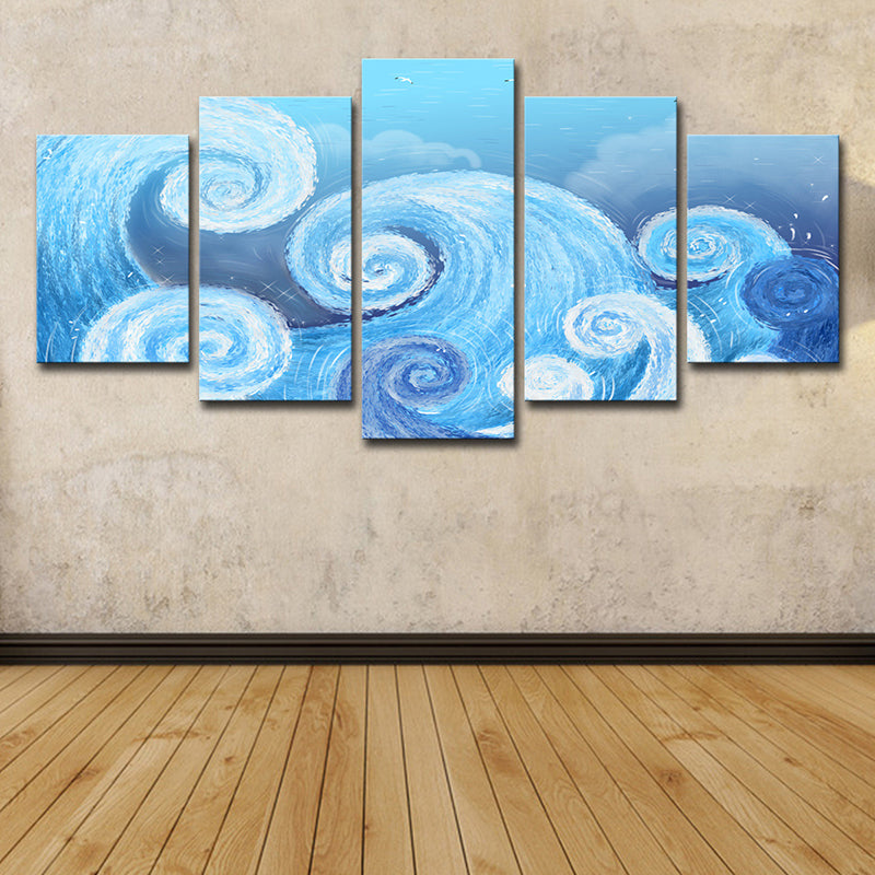 Blue Spiral Painting Wall Art Decor Multi-Piece Tropical Living Room Canvas Print