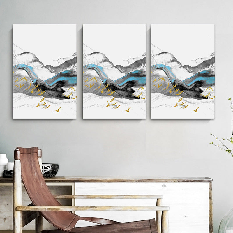 Bird Flying over Mountains Painting Textured Modernism Dining Room Wall Art Decor