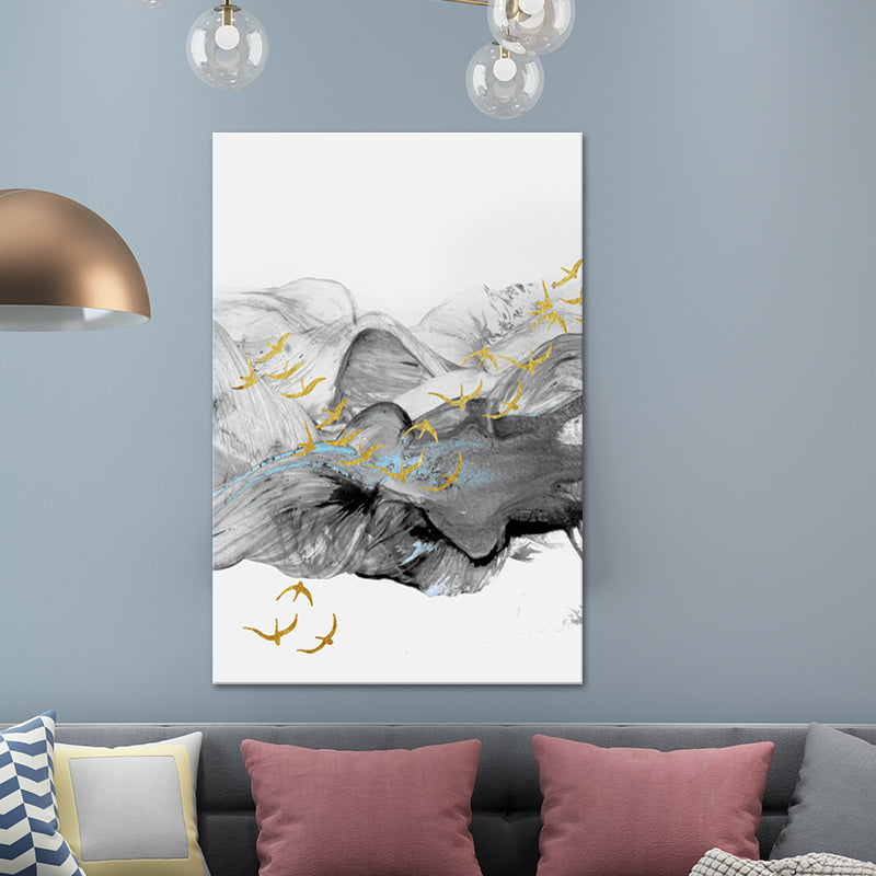 Bird Flying over Mountains Painting Textured Modernism Dining Room Wall Art Decor