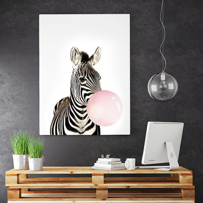 Illustration Childrens Art Wall Decor with Animal Chewing Bubble Gum Pattern in Soft Color
