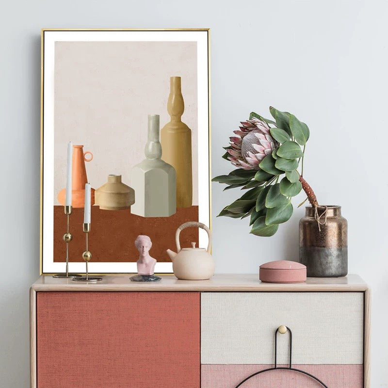 Nordic Still Life Geometric Art Print Pastel Color Textured Wall Decor for Living Room