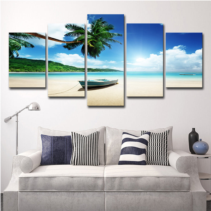 Tropical Beach Scenery Wall Art Blue and Green Multi-Piece Wall Decoration for Home