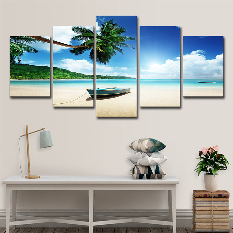Tropical Beach Scenery Wall Art Blue and Green Multi-Piece Wall Decoration for Home