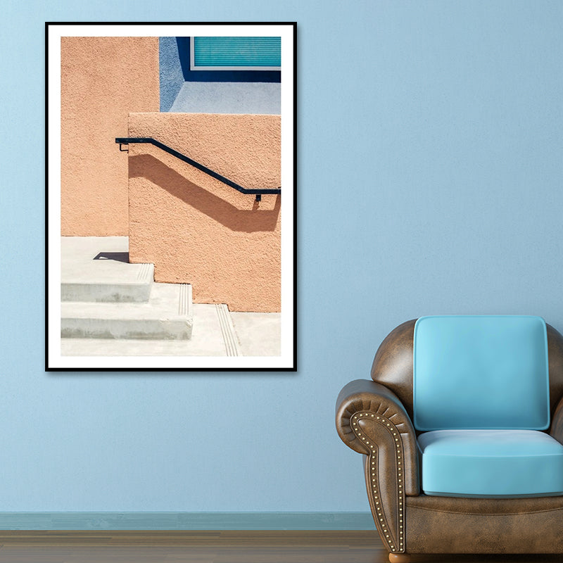 House Close-Up View Painting Canvas Pastel Color Contemporary Wall Art for Home