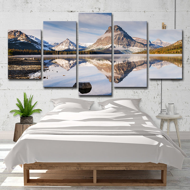 Tranquil Lake and Mountain Canvas Print Bedroom Nature Scenery Wall Art in Blue