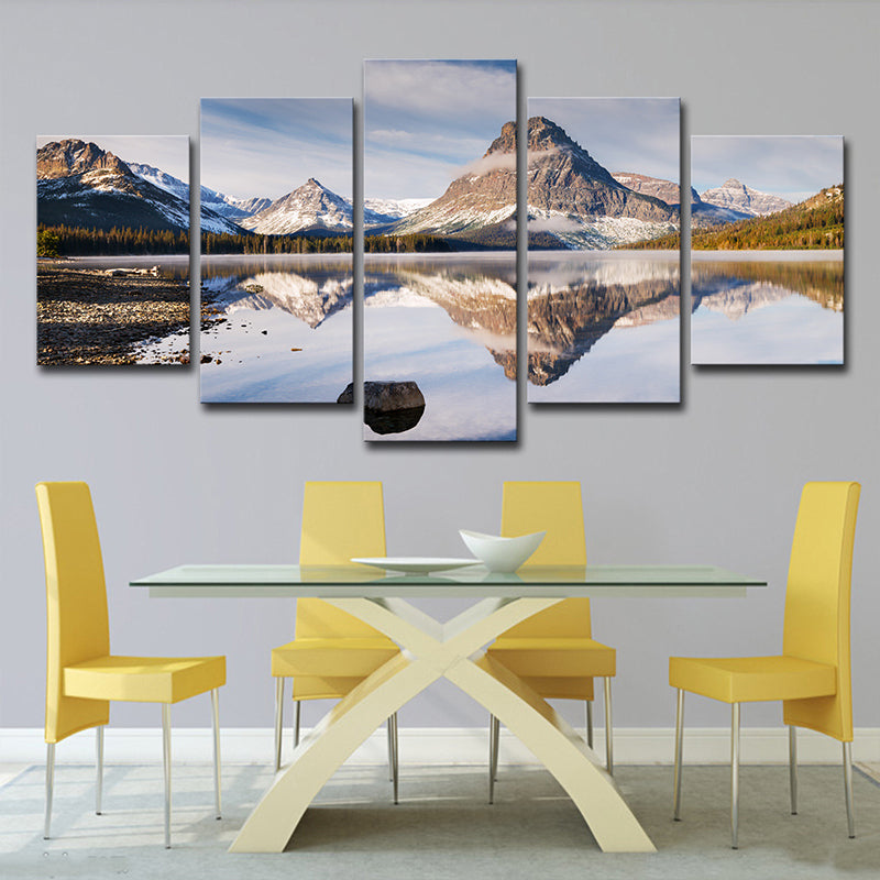 Tranquil Lake and Mountain Canvas Print Bedroom Nature Scenery Wall Art in Blue