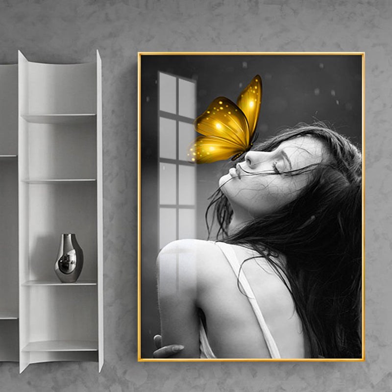 Glam Girl Print Wall Art Canvas Textured Dark Color Wall Decor for Living Room